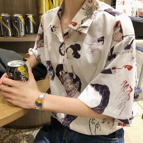 New Arrival Cartoon Anime Comic Print Shirt Fashion Loose Casual Lapel Half Sleeve Women Blouse Single-breasted Cardigan