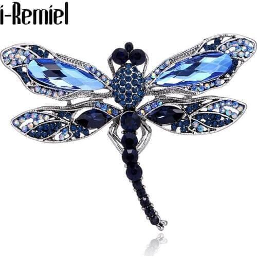 New Insect Dragonfly Rhinestone Brooches for Women Men Fashion Jewelry Vintage Metal Crystal Hijab Pins and Brooch Accessories