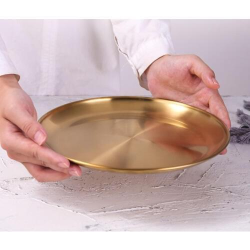 Dinner Plates Gold Dining Plate Serving Dishes Round Plate Cake Tray Western Steak Round Tray Kitchen Plates