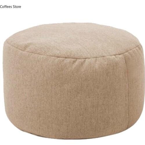 Solid Cotton Hemp Small Round Lazy Bean Bag Sofa Cover Footrest Stool Ottoman Pouf Kids Stuffed Toy Storage Bag Without Filler