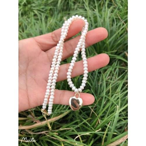 Natural Fresh Water Round Pearl Choker Necklace W/14K Real Gold ZINCHeart for Women Lady Party Wedding Jewellery 2021 Hotsell