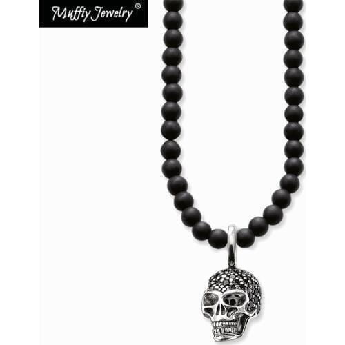 Beads Necklace Skull Pendant,Europe Style Punk Rebel European Fashion Gift Jewelry in 925 Sterling Silver For Men Women