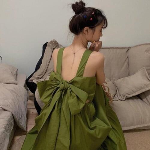 2021Summer Strap Mid-lengthgreenDress Women Sexy Backless Bow-knot Cross Bandage Suspenders Party Dress Fashion Club Dresses