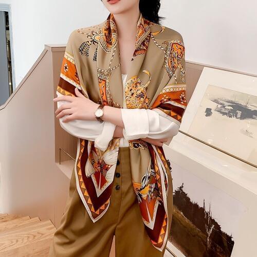Carriage Print 100% Silk Scarf Shawl Soft Smooth High Quality Thicken 16mm Fashion Scarves for Women