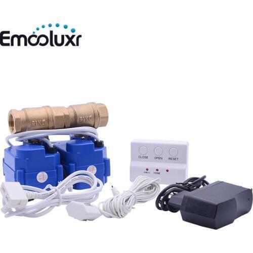 Water Leak Detection Alarm System with Double BSP NPT Copper Brass Valves DN15 for Cold and Hot Water Leakage Auto Closed