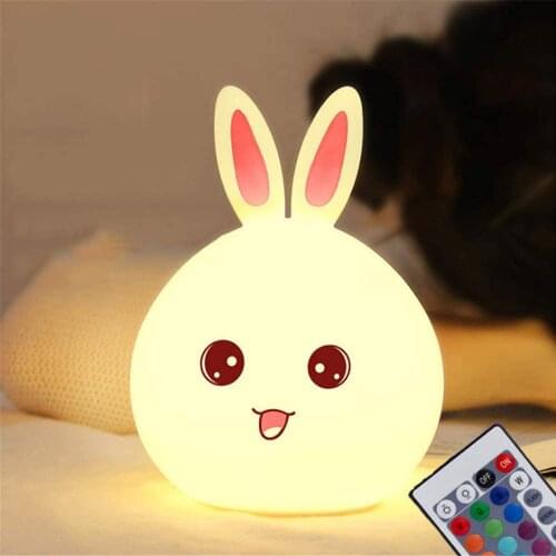 Bunny shaped night light for kids, with remote control, silicone, USB rechargeable, for childrens room, for children and girls