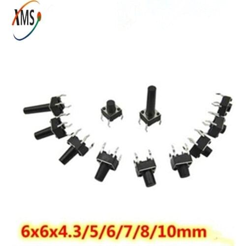 50pcs 6*6x4.3mm 6X6X5mm DIP Tactile Tact Mini Push Button Switch Micro Switch Momentary DIP-4 6X6X6 6x6x7 6x6x8 6x6x9 6x6x10