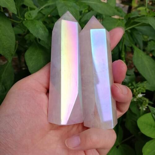 Angle Aura rose Quartz Crystal Wand points for Healing crystal stone gifts