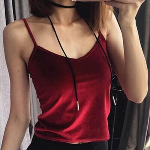 Women 2021 Autumn Fashion Solid Color Short Vest Tops Female Gold Velvet Slim Bottoming Tops Ladies V-neck Sleeveless Tops D880