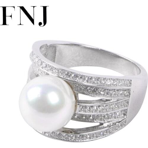 FNJ White Zircon Ring 925 Silver New Original S925 Sterling Silver Rings for Women Jewelry Adjustable size