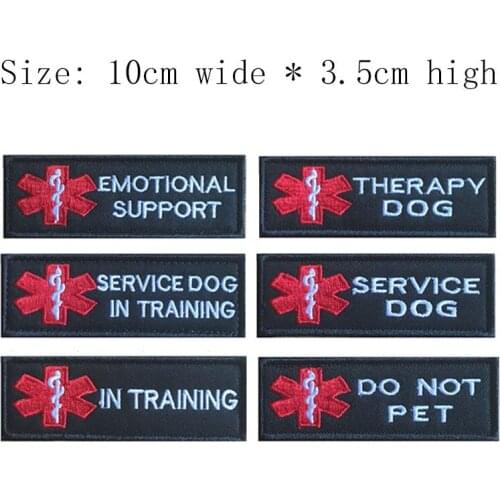 1pc Black Red Embroidery Patch For Clothing SERVICE DOG/IN TRAINING/EMOTIONAL SUPPORT Of Hook And Loop/For Bag/First Aid
