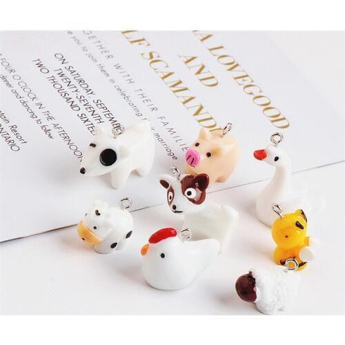 10pcs Hot Sale Resin Cute Animal Pendant Dog Pig Sheep Chicken Goose Bee Cute Cartoon Earings For Girls Diy Jewelry Accessories