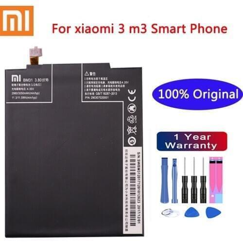 100% Original Replacement Battery For Xiaomi Mi 3 M3 Mi3 BM31 Genuine Phone Battery 3050mAh+Gift Tools +Stickers