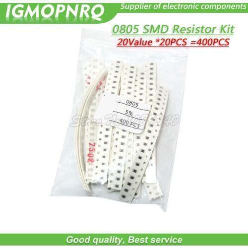 20Value each 20PCS =400PCS 0805 SMD Resistor Kit 1% 1/8W 10 ohm-1M 10ohm 22ohm 1K 2.2K 4.7K 6.8K 10K component diy samples kit