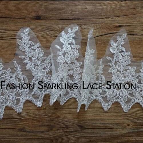 3yards Delicate wide 30cm ivory and black Codring Fabric Flower Venise Venice wedding dress headwear Lace Trim