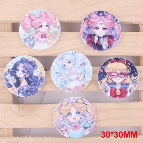 60pcs 6 Styles Mixed Japan Cartoon Girls Flatback Resin Cabochon Moon Princess Planar Resin DIY Crafts For Home Decorations