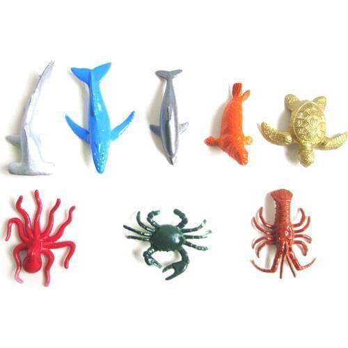 8 Style Model Toys Marine Life Sea Animal Set Whale Shark Octopus Penguin Children Gift Dolphin Turtle Crab Size: 50-70mm