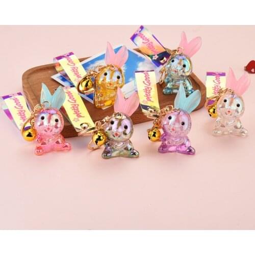Fashion Colorful Sitting Rabbit Acrylic Keychain Cute Cartoon Animal Keychains Summer Women Girl Bag Pendant Key Ring Gift