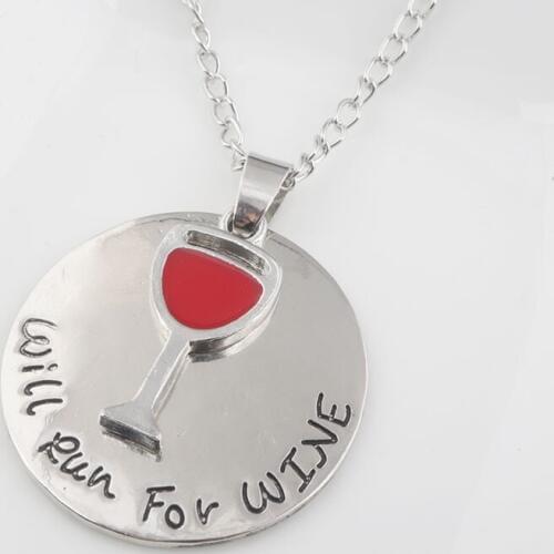 Will Run for Wine Pendant Necklace Gifts for Runner Inspirational Jewelry