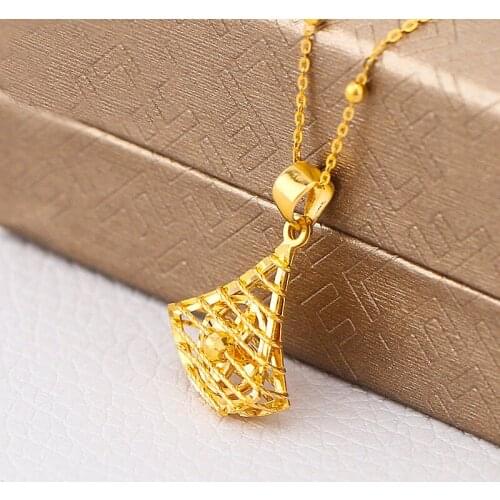 Pure 5G 24K Yellow Gold Pendant Women Sector skirt Hollow Necklace Pendant