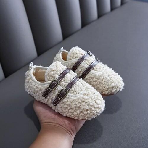 Childrens Wool Shoes 2021 Winter New Lambs Wool Thickened Warm Bean Shoes Girls Baby Toddler Non-slip Soft Walking Kids Shoes