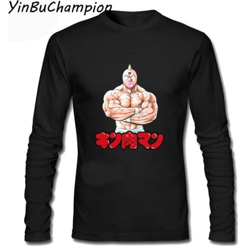 Mens Muscle Kinnikuman Japanese Anime Tshirt Man T Shirt Long Sleeve Man Casual T Shirts Boys Black Hip Hop T Shirt XS-2XL