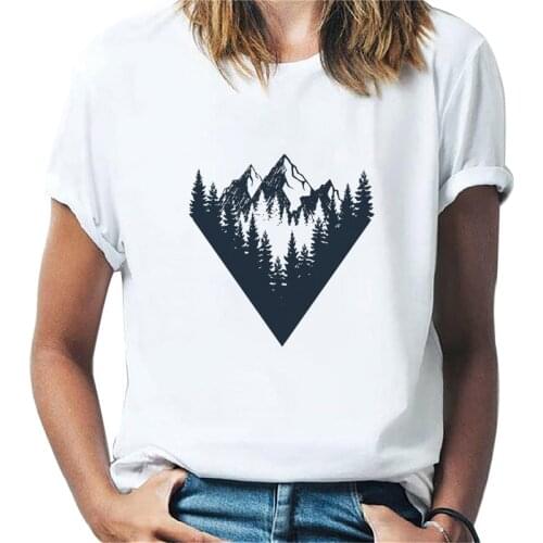 O-neck Short sleeve T shirt Mountain Harajuku Print T-shirt Funny top Casual clothes Tshirt Female Simple T-shirt Women