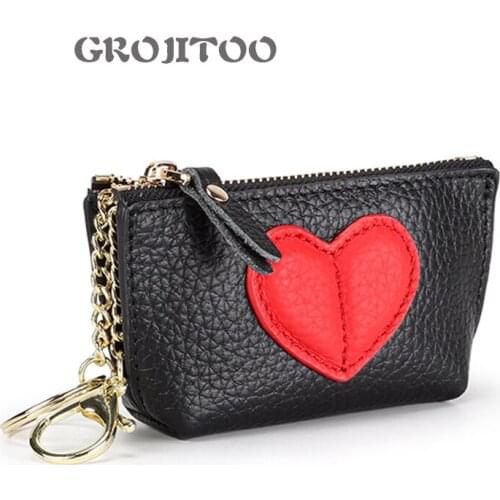 GROJITOO Genuine Leather Mini change bag female short lovely wallet new love key ring Coin Wallet slim purse for women