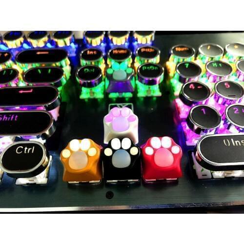 Handmade Cute Cat Paws Backlit Keycap Aluminum Alloy & Silicone Keycaps Artisan Key Cap for Cherry MX Mechanical Gaming Keyboard