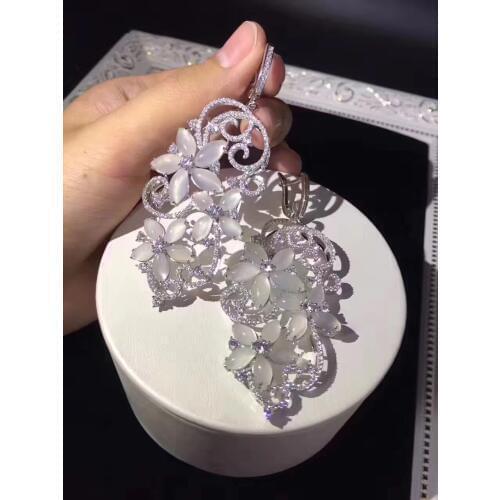 Hyperbole big earring natural semi-precious stone drop earring 925 sterling silver with cubic zircon fine women jewelry