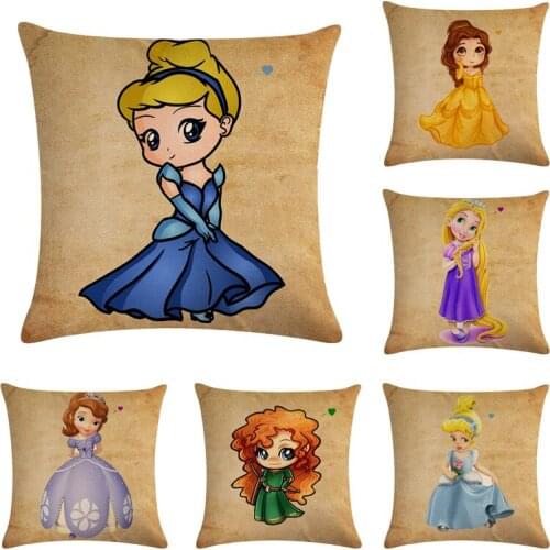 Cartoon Little Princess Pattern Sofa Car Pillowcase Fashion Linen Cushion Cover Childrens Favorite Pattern Pillowcase Home Decor