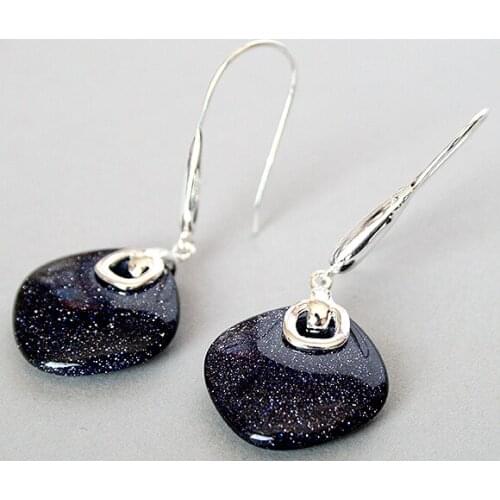 FASHION 925 SILVER NATURAL SANDSTONE EARRINGS 14/5" REAL Natural