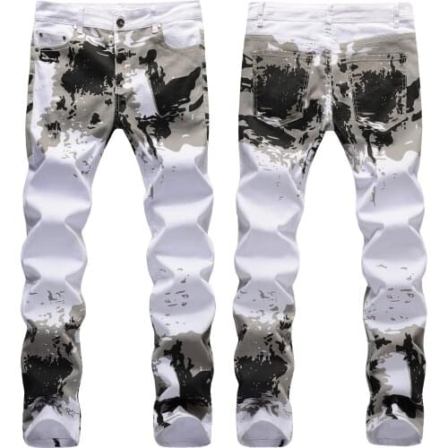 2021 Men’s Slim-fit Ink Printed Stretch Denim Pants,High Street School-days Casual Jeans,Youth Fashion Must