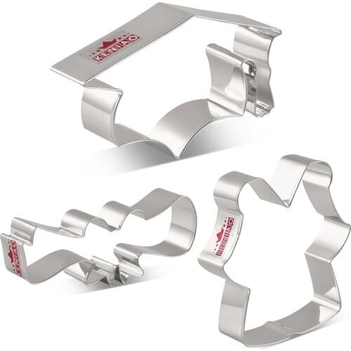 KENIAO Graduation Cookie Cutter Set - 3 PC - Graduation Cap, Diploma, Graduation Gown Fondant / Biccuit Cutter - Stainless Steel