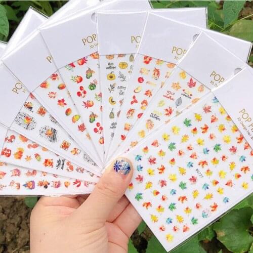 1pcs Maple Leaves Nail Stickers 3D Yellow Gold Fall DIY Sliders Nail Art Decoration Autumn Adhesive Manicure Decals Stickers