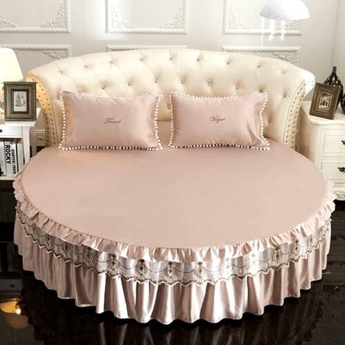 Solid color washed silk lace bed skirt 1pc/3pcs of round sheets soft / comfortable / breathable bedspread Custom Size #sw