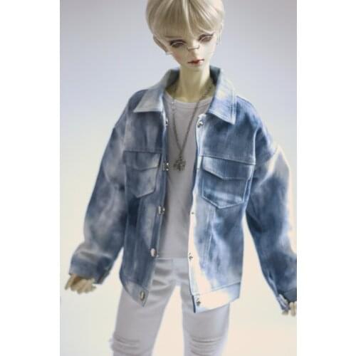 BJD doll dress is suitable for 1/3 1/4 Uncle MSD size blue and white mottled denim casual coat doll accessories