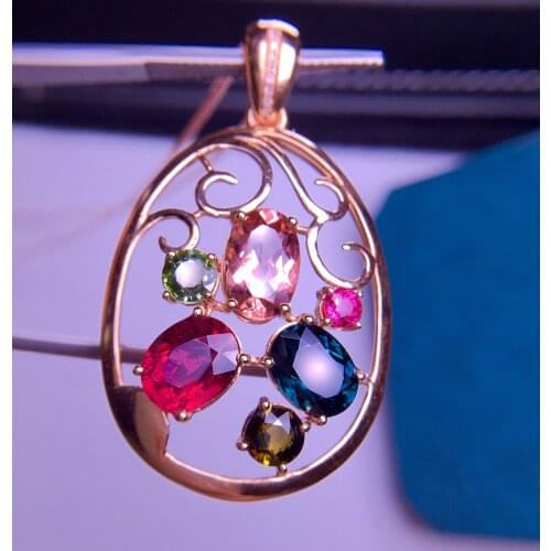 E331 Tourmaline Pendant Real 18K Gold 100% Natural Tourmaline 6.5ct Gemstones Diamond Pendant Necklace