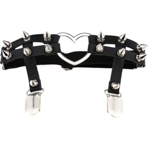 Heart Ring Stud Punk Rivet Women Leg Leather Elastic Garter Suspender Belt Thigh Ring Sexy Gothic Clothing Accessory