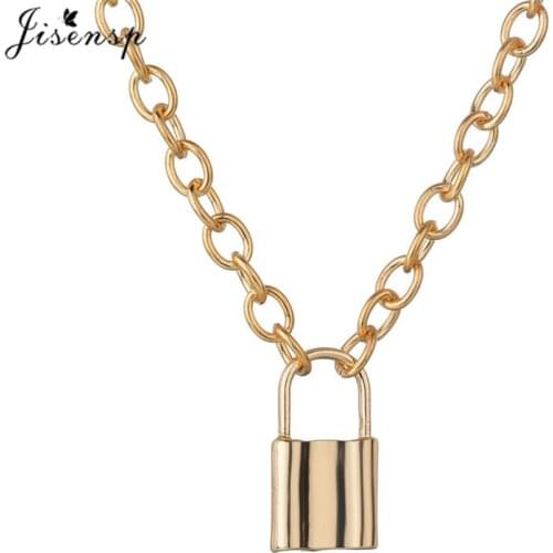 Jisensp Simple Padlock Pendant Necklace Hip Hop Lock Necklace for Women Gold/Silver Color Chunky Necklace Gothic Fashion Jewelry