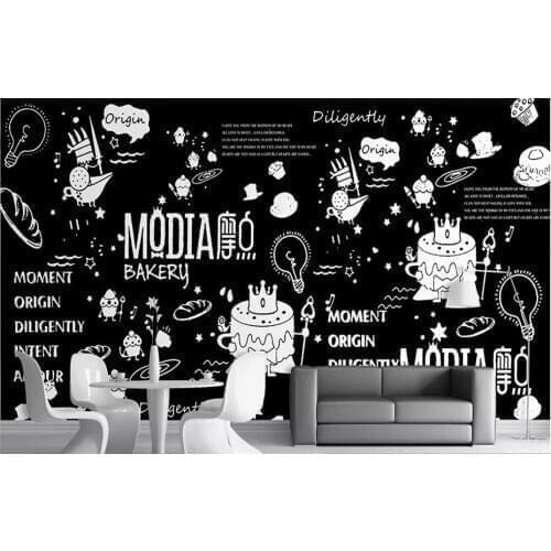 Drop Shipping Custom Wallpaper Mural Modern Hand Painted Black And White Doodle Background Cafe Bar Wall Decorative Painting