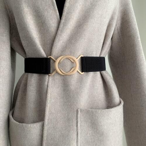 Fashion Elastic Belts For Women Designer Double Metal Buckle Waist Strap All-match Lady Dress Coat Sweater Decorative Waistband