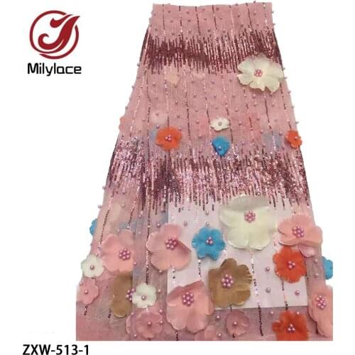 Luxury 3D Flower Bead Embroidery French Mesh Lace High Quality Sequined Embroidered African Lace for Party Dress ZXW-513-514