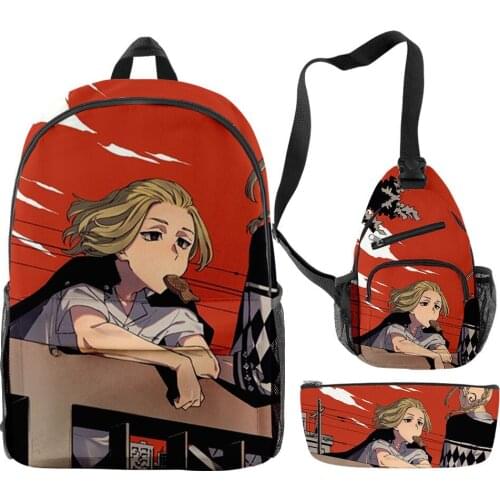 Tokyo Revengers Anime Cosplay Backpack Crossbody Bag And Pencil Case Three Piece 3D Print Cute Schoolbag Travelbag For Teenagers