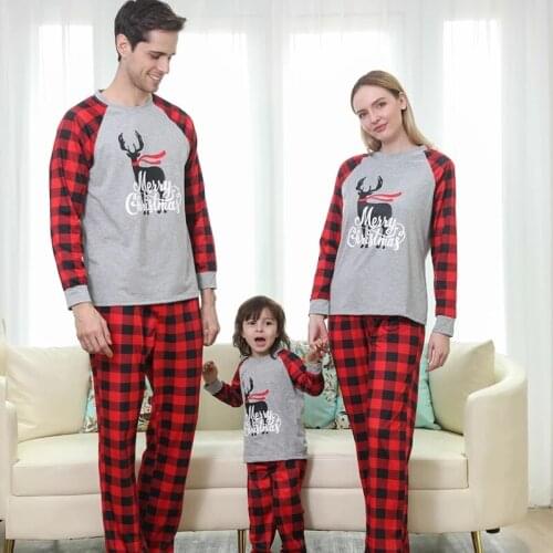 Family Christmas Pajamas Set Men Women Xmas Sleepwear Sets Top+Pants Plaid Deer Print Adult Kids Family Matching Clothes