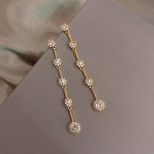 SHELA Long Flower Earrings for Women Korean Rhinestone Fashion Jewelry Dangle Pendientes wholesale S925 Sterling SilverPin