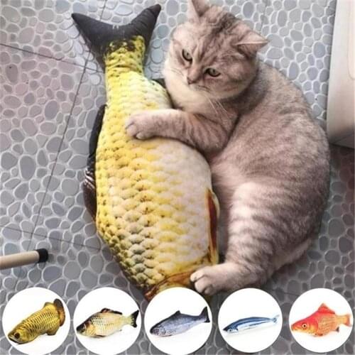 Funny Pet Toy 3D Fish Plush Simulation Fishes For Cats Playing Toys Cat Doll PP Cotton Pillows