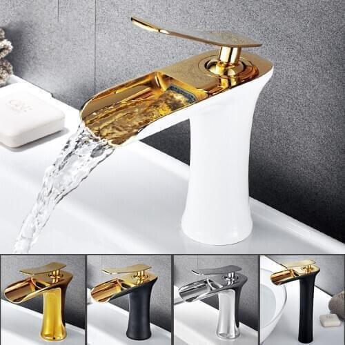 Waterfall Basin Faucets Gold White Brass Bathroom sink Faucet Black Gold hot and cold Sink Tap Brass