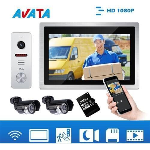 Video Intercom WiFi Monitor Remote Unlock by Smart Phone 1080P Doorbell Camera with IR Motion Detector Record and Night Vision