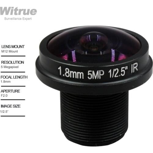 Fisheye CCTV Lens 5MP 1.8mm M12 180 degree Wide Viewing Angle F2.0 1/2.5" For HD IP Camera